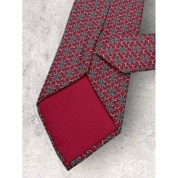 HERMÈS 7840 UA Silk Tie FRANCE Red Gray Chain W:3.6" EUC - Picture 5 of 6